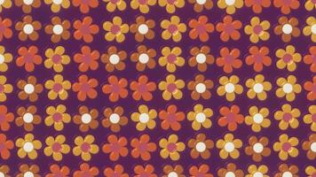 Retro floral pattern background animation with shiny cute flowers in warm vintage color tones. Hippy flower power concept. video