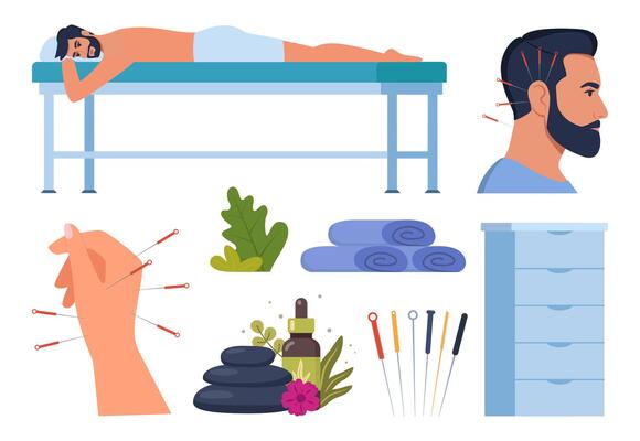 Alternative Medicine icons. Holistic center, naturopathic medicine, acupuncture, aromatherapy, massage, spa. Elements for web site, print, business card.