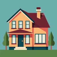 an illustration of a house with a tree and bushes vector