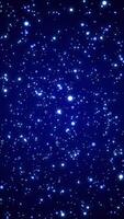 Bright shiny glowing blue sphere particles and stars background. Icy cold star field or galaxy concept. Vertical animation. video