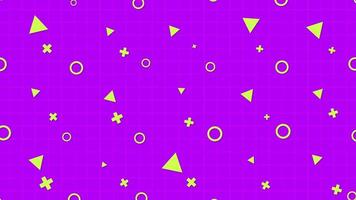80s and 90s inspired vibrant retro background with neon green geometric shapes on purple grid pattern. Full HD and looping Memphis Style animation. video