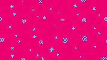 80s and 90s inspired vibrant retro background with bright cyan geometric shapes on red wavy lines pattern. Full HD and looping Memphis Style animation. video