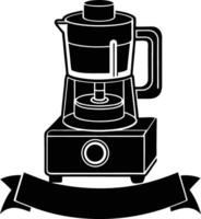 Black and white food processor icon with ribbon banner design element vector