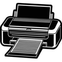 Black and white printer with paper output office equipment illustration vector