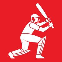 Cricket batsman silhouette ready to hit the ball on red background vector