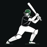 Cricket batsman ready to strike minimalist on black background vector