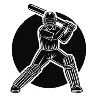 Stylized black and white illustration of a cricket batsman in action. vector
