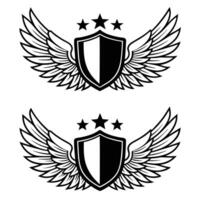 Winged shield with stars black and white set design element vector