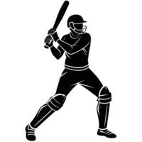 Cricket batsman silhouette ready to strike the ball illustration vector