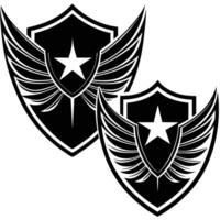 Black and white shield with wings and star emblem design vector