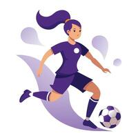 Female soccer player dribbling the ball in a flat illustration vector