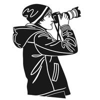 Silhouette of photographer with camera wearing beanie and parka jacket vector