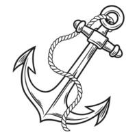 Hand drawn anchor with rope illustration on white background vector