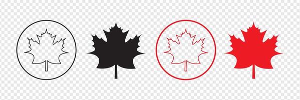 Outline canada maple leaf icon set. canadian flag leaf in black and red colors. vector