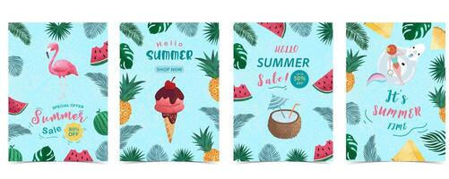 Hello summer background with with flamingo vector