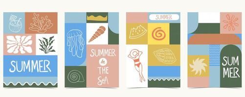Summer geometric background with shell,coconut,jellyfish. graphic for a4 vertical design vector