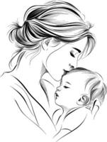 Mother and child embrace in simple line art expressing love and connection vector
