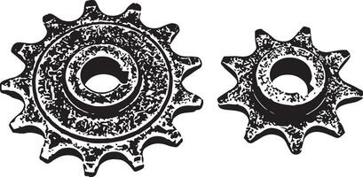 Grunge illustration of two mechanical gears in black and white. vector