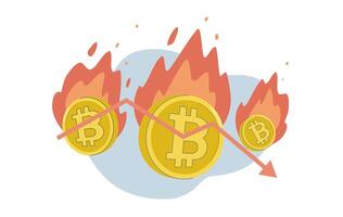 Burning or destroying cryptocurrency coins, Permanently reducing the number of coins removed from circulation, Adding value to a digital currency, Boosting prices, Bitcoin is on fire. vector