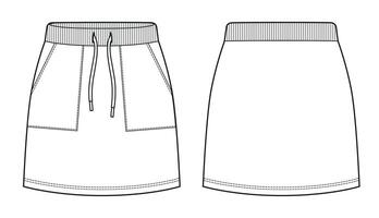 Sport skirt with drawstring, flat drawing. vector