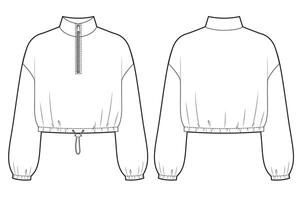 Half zipper sweatshirt with drawstring on bottom. vector