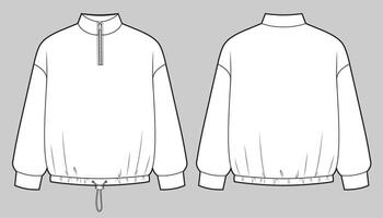 Mans half zipper sweatshirt with drawstring on bottom. vector
