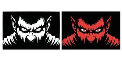 Intense monster faces in black and red silhouette. vector