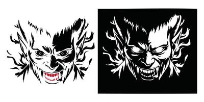 Intense Demon Face in Striking Black and White Contrast vector