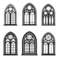 Six Gothic Architectural Window Designs vector