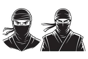 Two Ninja Warriors in Black and White Silhouette vector