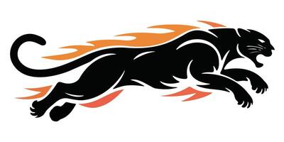 Fierce Black Panther in a Powerful Leap, Emblazoned with Fire vector