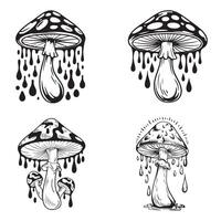 Four Graphic Mushroom Illustrations with Dripping Effect vector