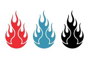 Three Flame Designs in Red, Teal, and Black vector