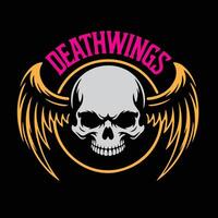 Skull with wings logo design featuring the text Deathwings vector