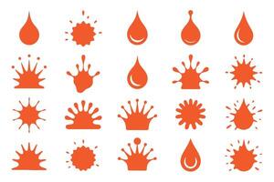 Set of 16 Orange Liquid Splash and Drop Icons vector
