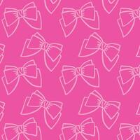 Seamless pink bow pattern background design. Cute repeating pattern with outlined bows on a bright pink background, perfect for girly designs, wallpapers, or fabric prints. vector