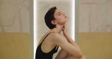 Happy Brunette Woman Relaxing Alone In Steam Bath, Relaxation In SPA Center, Be Calm And Relaxed video