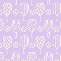 Pattern with pickleball balls and paddle. Sport seamless pattern with doodle paddle . Design for print, banner, card, fabric, cover, wrapping paper, wallpaper. Concept of sport, activities vector