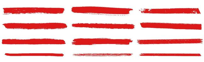 Straight red line brush strokes set. Hand drawn stripes, smears. Chinese or Japanese calligraphy brushstroke. Rough grunge thick paint line texture. sketch rectangle text boxes vector