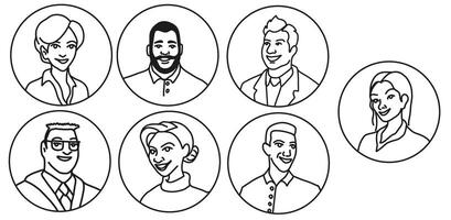 Avatar icon set. Hand drawn Doodle Monochrome Face Placeholders icons. Male and female user profile for social networks, resumes, forums and dating sites. Portrait of different people vector