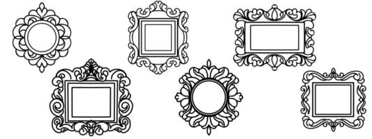 Vintage frames or mirrors in retro style and copy space. Royal baroque photo picture frame border design with antique ornament. Victorian mirror, rococo magic ornate decoration vector