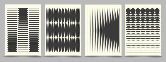 Creative minimalistic Posters with distorted figures. Retro futuristic pattern. Abstract Graphic elements of geometrical shapes rave composition vector