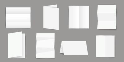 Empty white folding paper set, half-fold blank brochure template vector