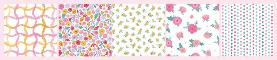 floral patterns collection for nursery prints, apparel, wrapping paper, home decor, wallpaper, stationery, packaging, textile, digital paper, etc. EPS 10 vector