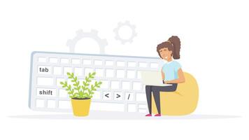 2D Cartoon Animation of Woman Working on Laptop, Web Development Project Animation for Business or Presentation video
