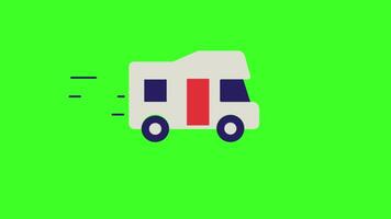 Camper Van Driving on Road Animation, 2D Icon of Travel Vehicle on Green Screen Background in 4K Resolution video