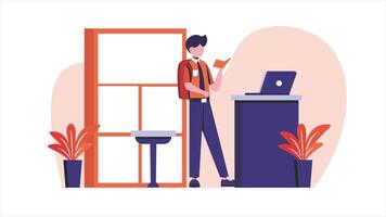 Student Standing Near Window with Laptop, 2D Educational Explainer Animation in 4K Resolution video