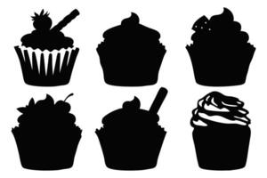 Cupcakes silhouettes set isolated flat illustration on white background vector