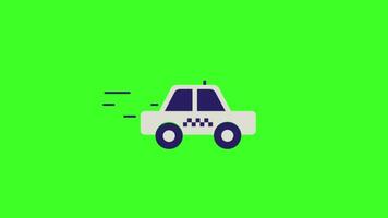 Taxi Car Driving Icon Animation, 2D Animation of Taxi Vehicle on Green Screen Background in 4K Resolution video