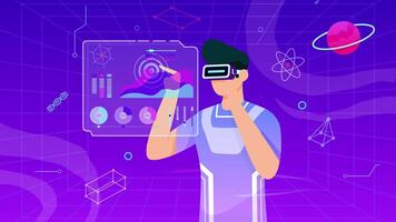 Virtual Reality 2D Animation, VR Technology, Futuristic Tech Scene, Digital Interaction in 4K Resolution video